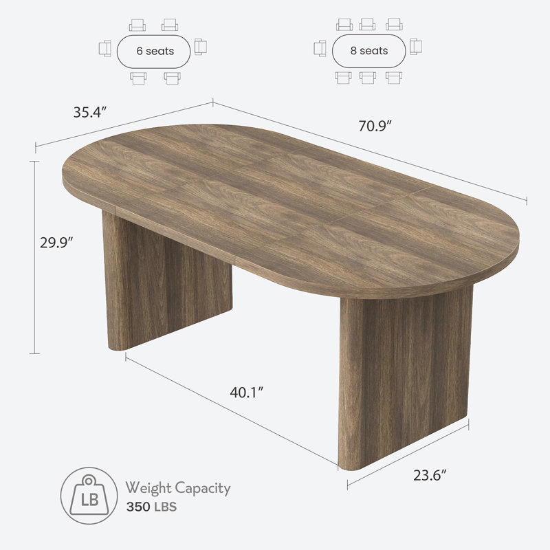 Table de salle à manger 70,87 po, H 29,9 po x L 70,87 po x l 35,4 po, Brun