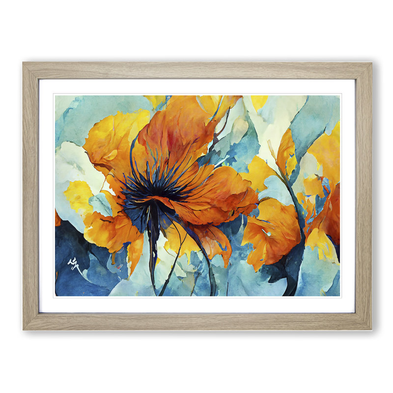 Flowers Abstract Vol.2 - Single Picture Frame Painting, 46cm H x 64cm W x 2cm D, Oak