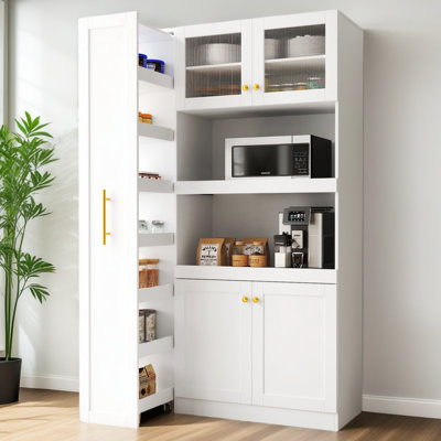 Kitchen Pantry Cabinet With Multi-Functional Pull-Out Multi-Tier Storage Shelf,Farmhouse Storage Cabinet With 4 Doors,Pantry Organizers For Kitchen,Di by Mercer41