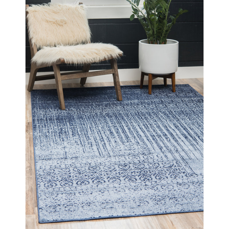 Tapis tissé à la machine à motif abstrait bleu Emaria, Rectangle 10 pi x 13 pi