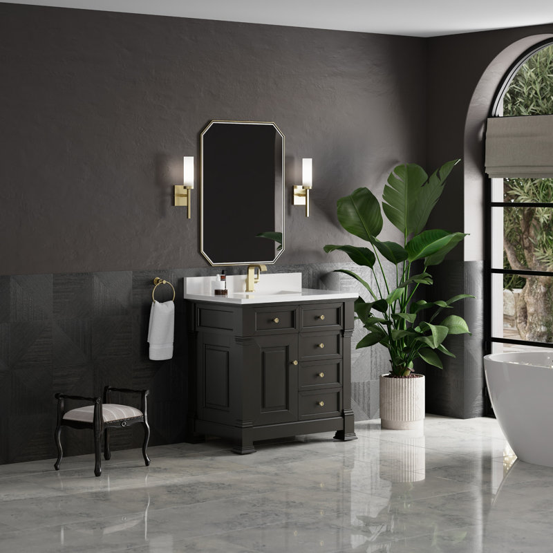 Brookfield 36'' W Single Vanity, Single Hole, White Zeus, Black Onyx