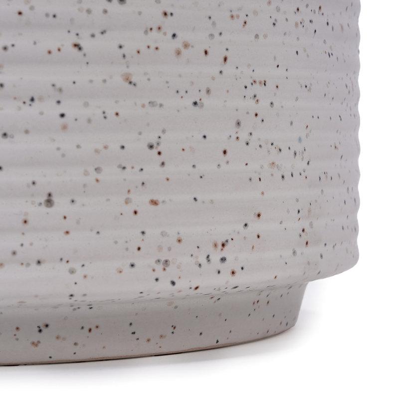 2 Pieces Frost Milk White Ceramic Planters, Unique Design, Optimal Drainage For Windowsills, 11.72" W Planter With Speckled Finish, Heat Weather , Ideal Patio Greenery Decor, L