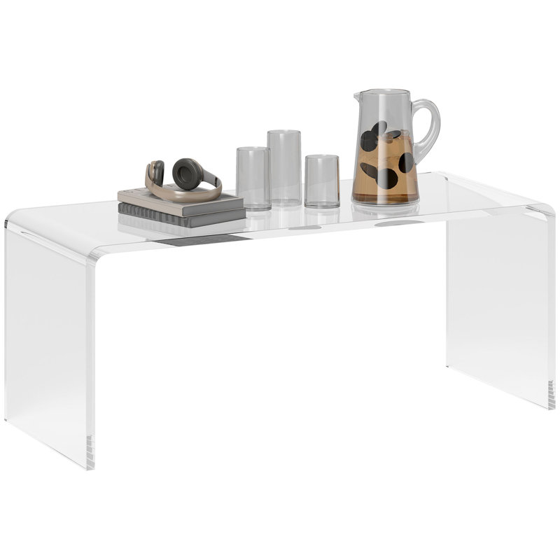 Table basse rectangulaire longue en acrylique à cascade de 15 mm d'épaisseur, H 16 po x L 39,25 po x l 16 po