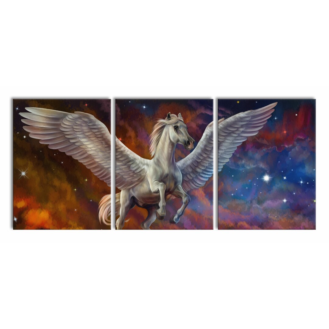 3-tlg. Leinwandbilder-Set White Pegasus with Angel Wings