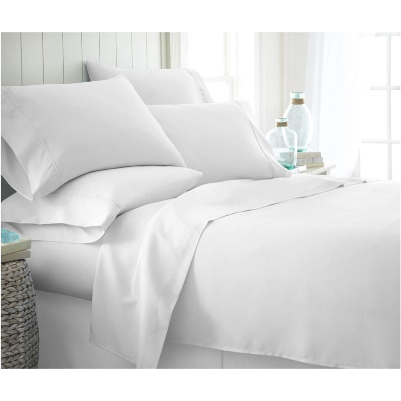  Ensemble de literie douillette en microfibre double 6 pièces 1600 Series, Grand, Blanc
