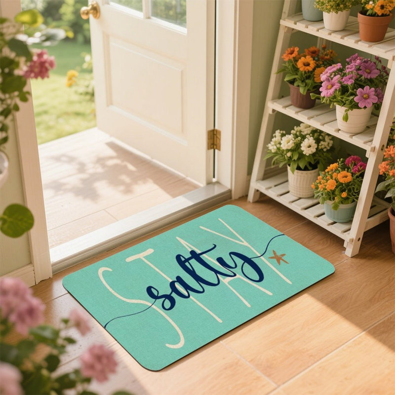 Tapis côtier Stay Salty, pour maison de plage et salle de bain, 24 po x 36 po, bleu sarcelle