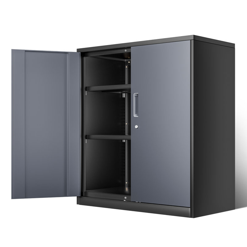 36" Lockable Heavy Duty Metal Storage Cabinet W/ Drawer&Adjustable Shelves, Gray/Black