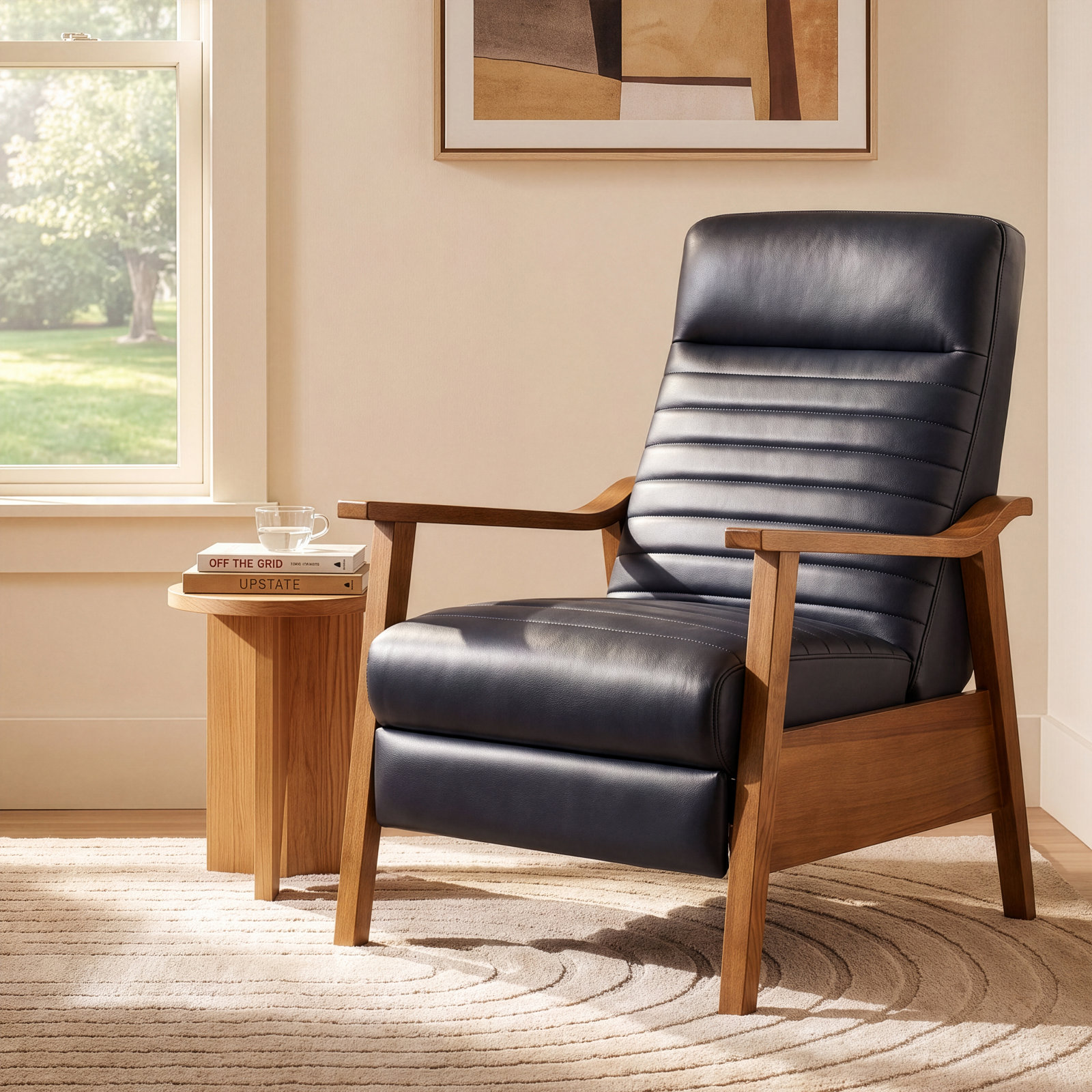Clary 34" Manual Recliner, Midnight Blue Faux Leather