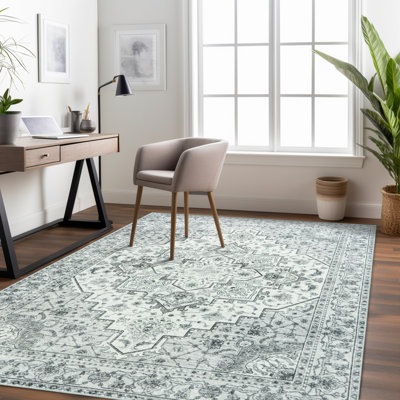 Tapis lavable à la machine de 6 x 9 pi, tapis d'aspect cachemire avec envers antidérapant et bordure durable, tapis de style bohémien convenant au salon, à la chambre à coucher et à la salle à manger