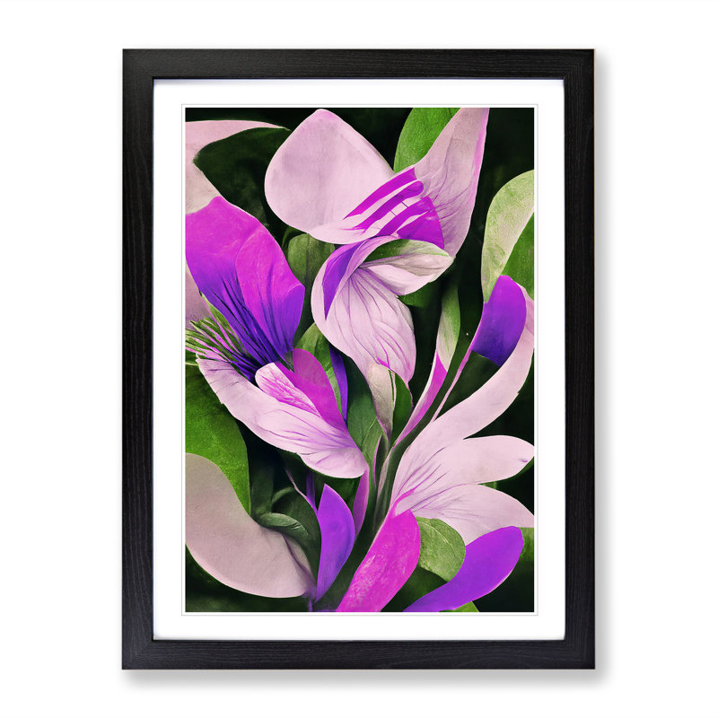 Delicate Abstract Flowers No.2 - Single Picture Frame Print, Black, 64cm H x 46cm W x 2cm D