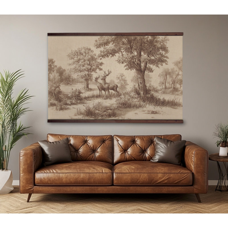 Art mural rétro tapisserie sur toile de style rétro Woodland Stag, H 32 po x l 48 po