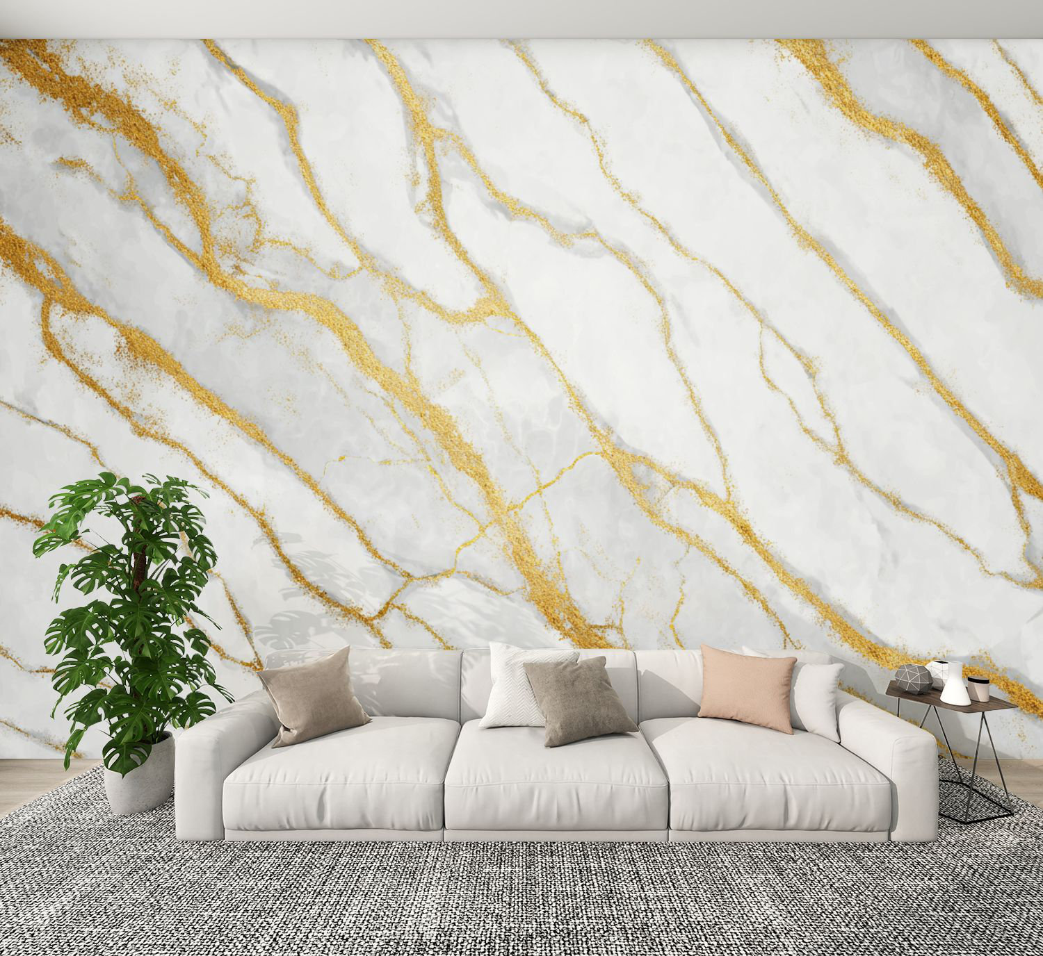 Red Barrel Studio Peel and Stick Wallpaper White gold marble luxury ...