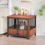 Caisse pour chien de 31,5 po en bois de noyer cannelé de style meuble pour petits et moyens chiens - conception à double porte, maisonnette décorative et table d'appoint intérieure.-1719873430-1719873428