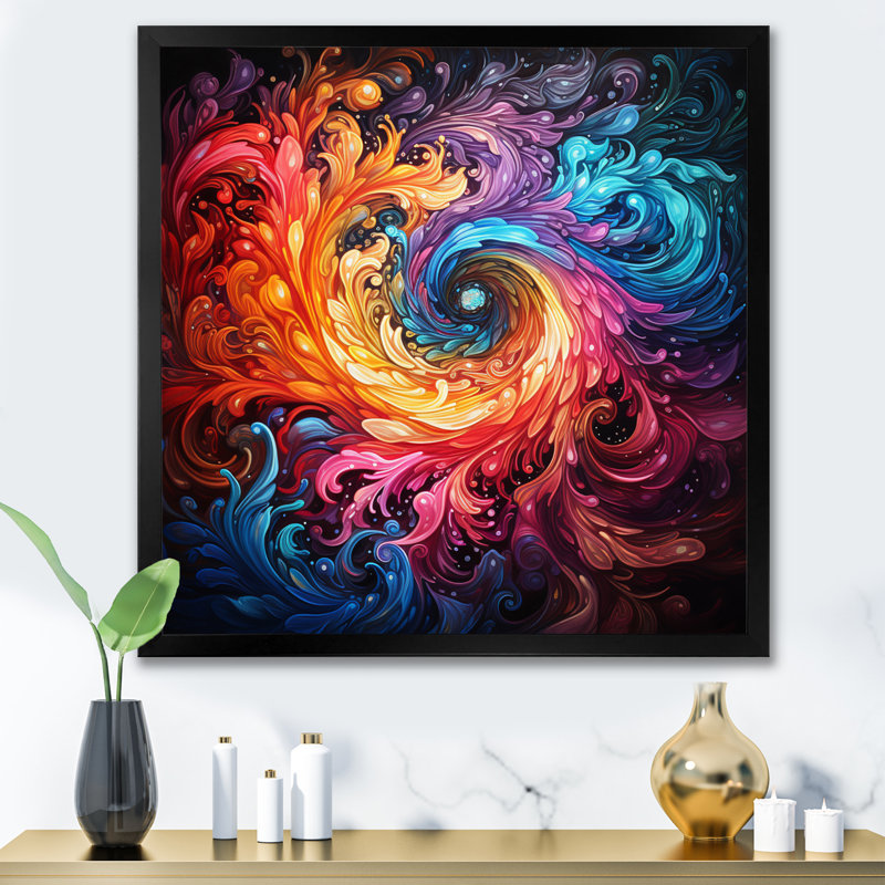 Neon Spin II sur toile, Cadre simple noir, H 16 po x l 16 po x P 1 po