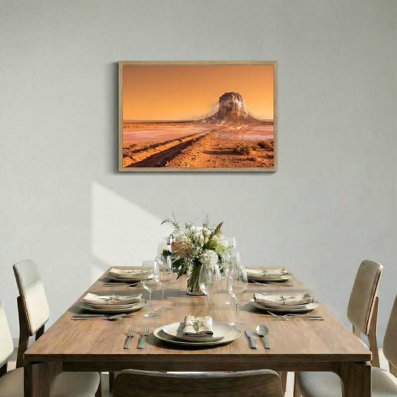 Art mural sur toile Mesa rouille dans le désert aride avec traces de pneus, 32"H x 48"W
