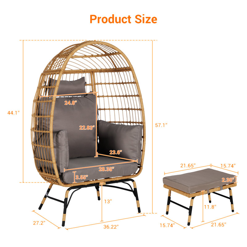 Wicker Egg Chair, Dark Grey/Natural