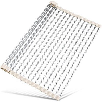 Égouttoir à vaisselle sur roulettes, acier 304, 17,7 x 15,5, blanc | Contre-pieds antidérapants en silicone antidérapant, tapis résistant à la chaleur pour batterie de cuisine lourde, comptoir de cuisine antirouille