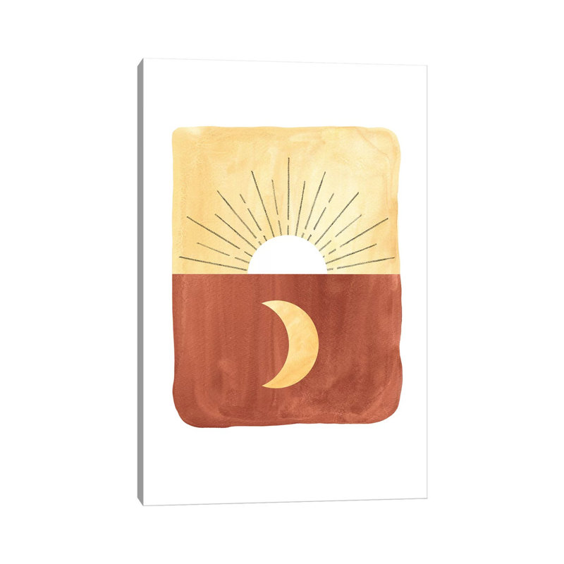 Abstract Sunrise and Moon 1 Piece Painting on Canvas, 30.48cm H x 20.32cm W x 1.91cm D, Wrapped Canvas