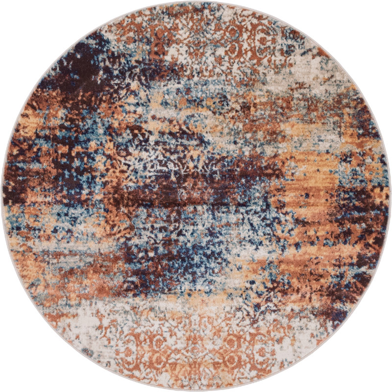 Tapis rouge brique à motif abstrait Elleker, Rond 5 pi