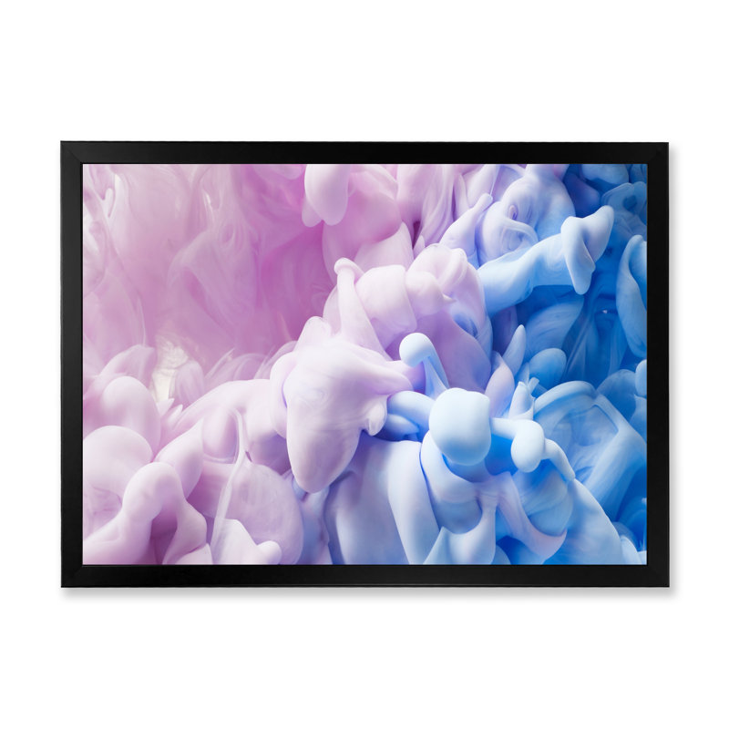 Encre rose et bleue liquide, reproduction sur toile flottante, Cadre noir, H 8 po x l 12 po x P 1 po