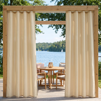 Rideaux de terrasse en polyester beige sans perceuse 2 panneaux