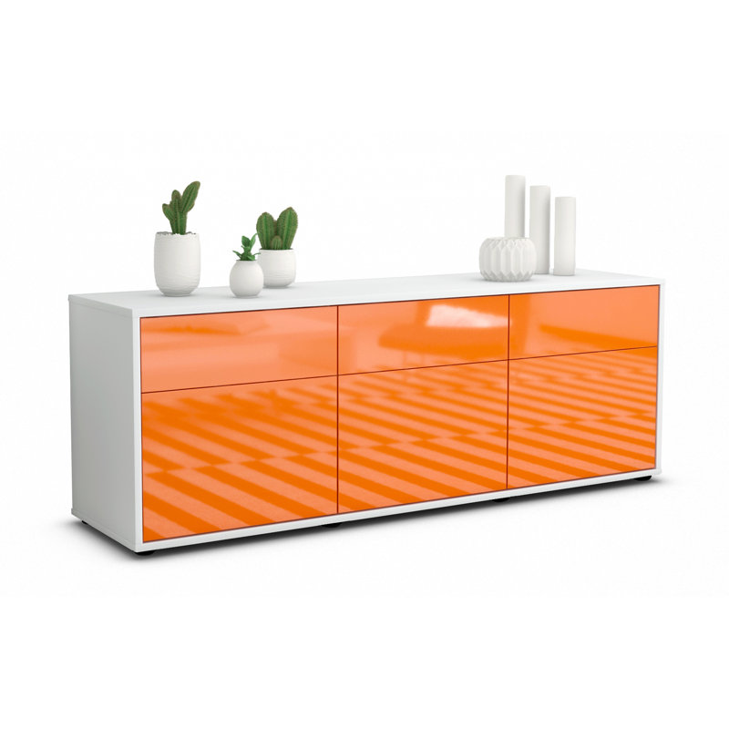 Wynkoop Unfinished TV Stand for TVs up to 60", High-gloss Orange / Matte White