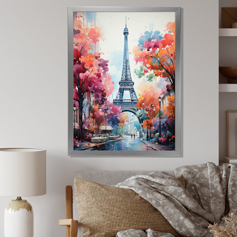 Tour Eiffel Paris coloré, Cadre flottant doré, H 32 po x l 24 po x P 1 po