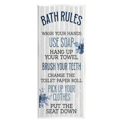 «Bathroom Rules», art floral sur bois par Kim Allen
