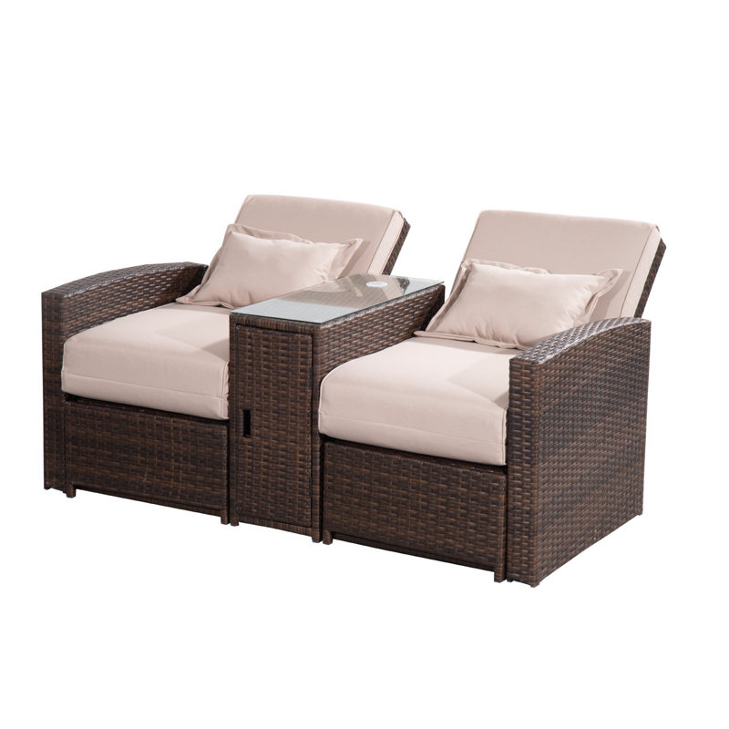 Julietta 165cm Long Chaise Lounge Set with Cushions and Table
