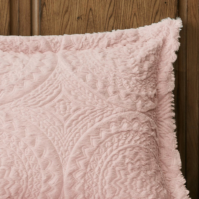 Édredon simple - Médaillon brodé en fausse fourrure, ultra, rosé avec médaillon en fourrure, rosé