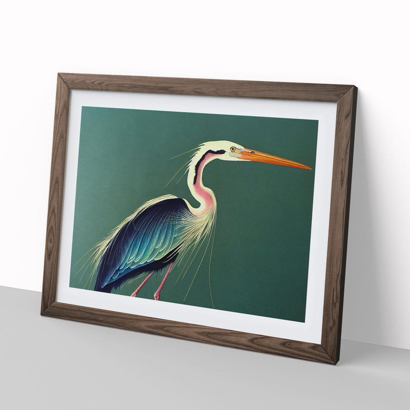 Watercolour Heron Bird Vol.3 - Single Picture Frame Painting, 46cm H x 64cm W x 2cm D, Walnut