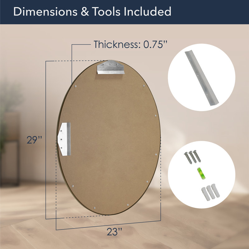 Yohana 23x29 Gold Stainless Steel Metal Oval Wall Mirror for Bathroom Vanity, Bedroom, Hallway, Living Room