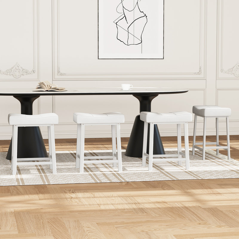 Bar Stool with Iron Frame, White/White, 4