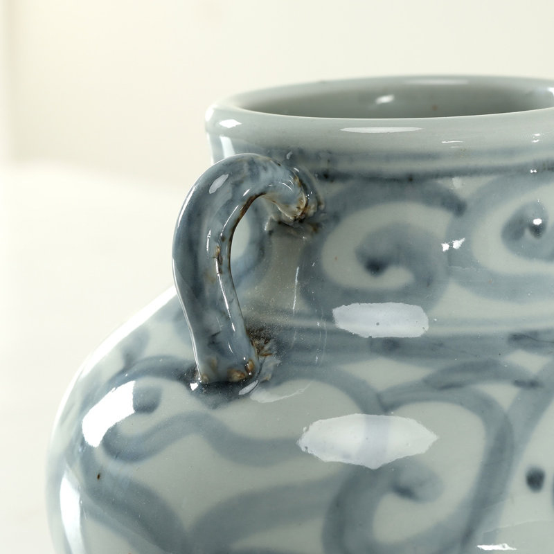Approx.6 Inches Subtle Blue and White Vase with Two Decorative Handles