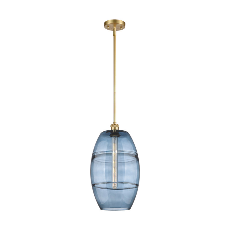 Luminaire suspendu à 1 tige Ballston Bettylou-516-G557, H 18,5 po x l 10 po x P 10 po, Bleu princesse, Or satiné