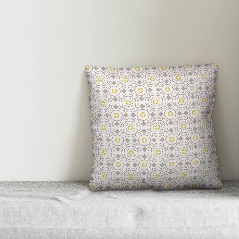 Gray and Yellow Moroccan Ikat Polyester Pillow Cover, 20" x 20"