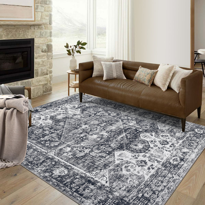 Tapis de chambre à coucher à motif floral antidérapant pour salon Boho, Rectangle 5 pi x 7 pi