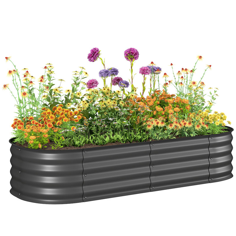 Galvanized Raised Garden Bed Kit, Metal Planter Box with Safety Edging, 59" x 24.5" x 11.75", Dark Gray, Dark Gray