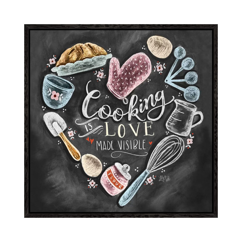 Cooking With Love Heart - Print on Canvas, 45.72 cm H x 45.72 cm W, Black Framed