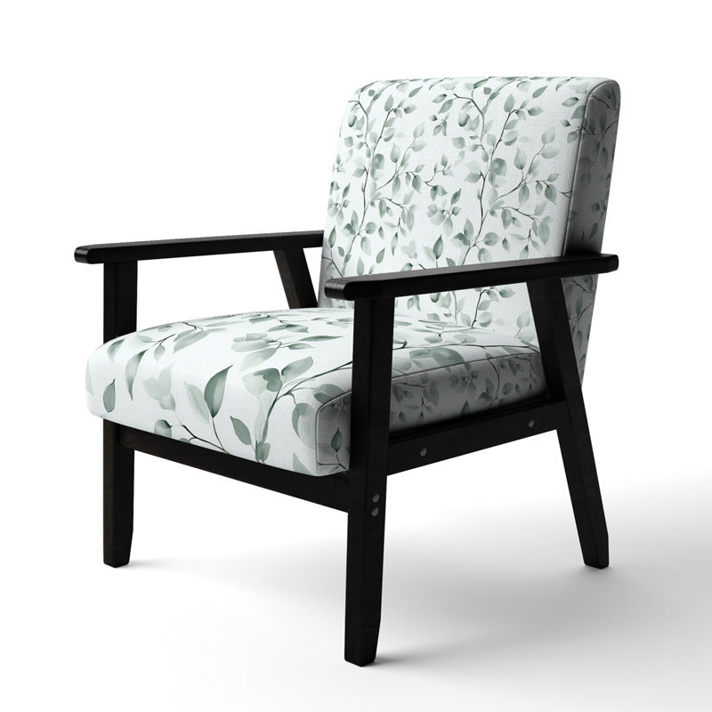 Chaise d'appoint Country Farmhouse - Fauteuil vert Ferns Vines, Accoudoirs carrés noirs