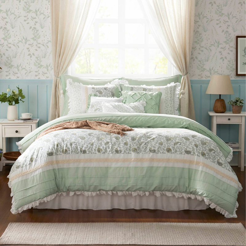Ensemble d'édredon 9 pièces en percale de coton, Édredon très grand californien + 8 pièces suppl