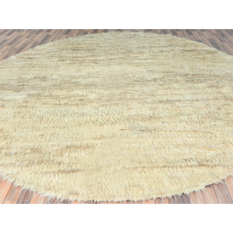 Tapis beige noué à la main de conception unique 12 pi 1 po New Age