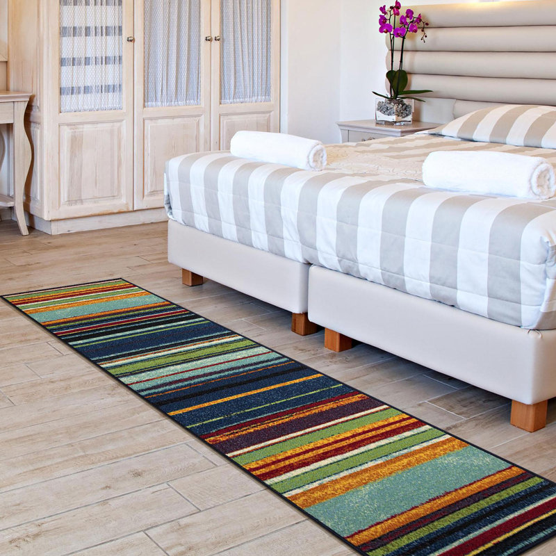 Ottohome Non-Slip Vintage Striped Area Rug For Living Room, Hallway Runner, Entryway Rug, Multicolor, Runner 1'10" x 7'