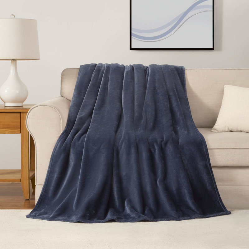 The Sheet Lab Solid Plush Throw Blankets, Vintage Blue Indigo
