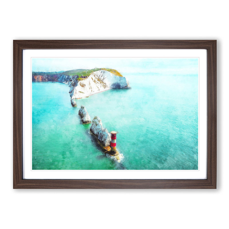 The Needles Isle Of Wight - Single Picture Frame Painting on MDF, 62cm H x 87cm W x 2cm D, Walnut Framed