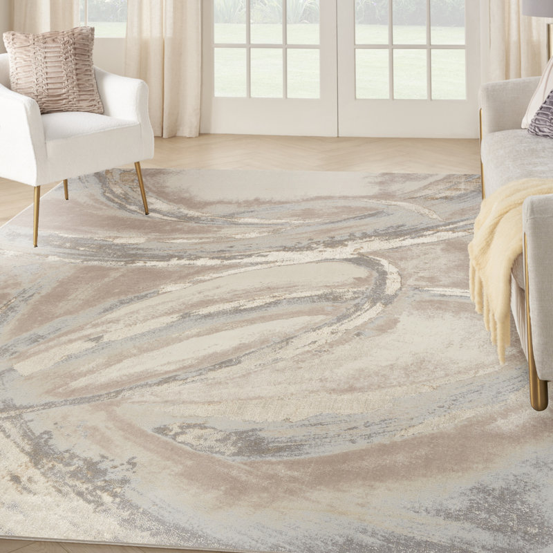 Cianne Abstract Machine Woven Polypropylene/Polyester Area Rug in Beige, Rectangle 7' x 10'