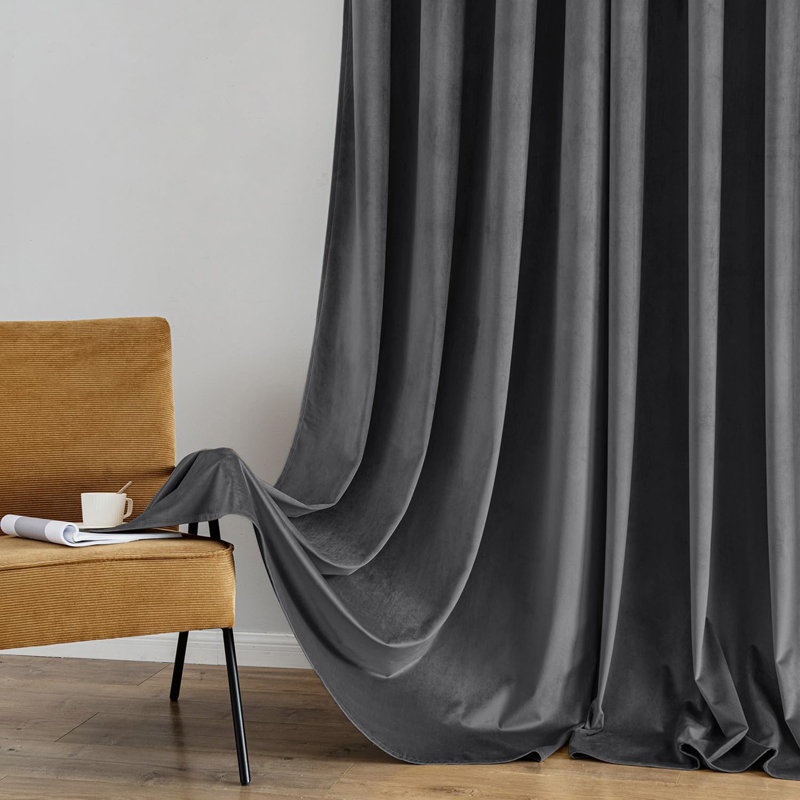 Heavy Velvet Blackout Curtains with Eyelet Rings – Thermal Insulated Drapes, Charcoal, 168cm Width x 228cm Drop