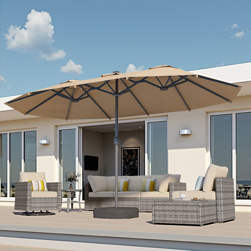 Parasol de marché rectangulaire 8,5 pi x 14,5 pi avec base, Kaki