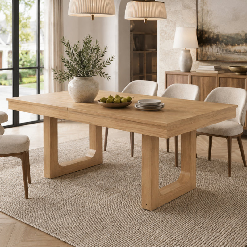 Table de salle à manger extensible Rachell 60"-78" pour 4 à 8 personnes, table rectangulaire de style campagnard avec rallonge amovible et pieds en bois d'hévéa massif