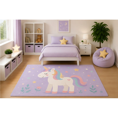 "Ultra Lightweight" 5'x7' Kids Area Rug Baby Unicorn Meadow Rug Pastel Rainbow Fantasy Nursery Girls Bedroom Playroom Decor Non-Slip Silicone Backing Low Pile